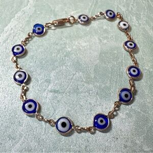 Evil Eye Blue and White Bracelet in Silver